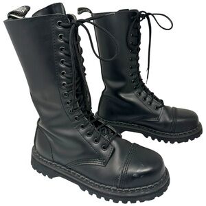 Demonia Steel toe Leather Combat Black Unisex Boots Size 7